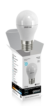 LD53226 (6W, мягкий нейтральный свет 4100К, цоколь E27, аналог лампы накаливания 60W)